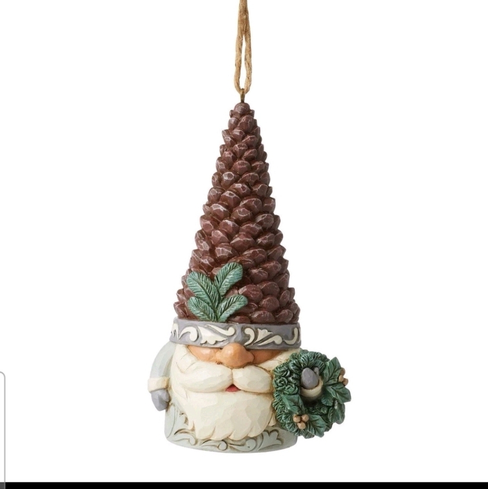 Jim Shore HWC White Woodland  Holiday Gnome Ornament with Pinecone Hat